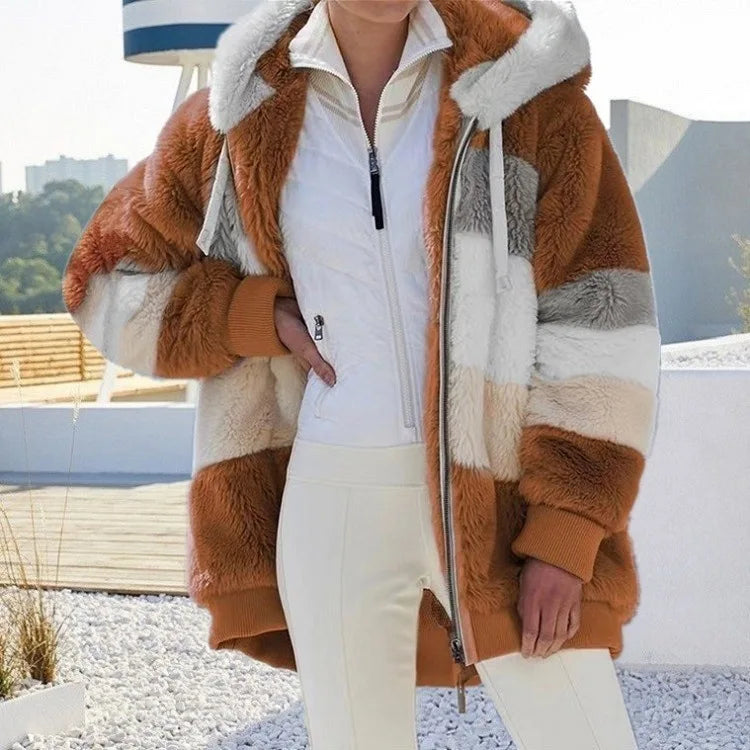 Chaqueta Oversize Mujer con Capucha y Bolsillos | Abrigo Streetwear Felpa Cálida Otoño Invierno