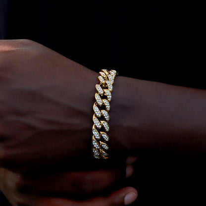 Pulsera Cuban Chain Iced Prong 14mm – Rhinestones Brillantes para Hombre y Mujer