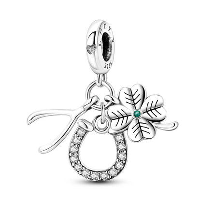Charm de Plata S925 Mariquita de Siete Puntos y Trébol de la Suerte – Abalorio Colorido y Brillante para Pulseras Originales