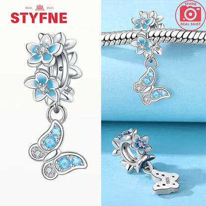 Charm Mariposa Colorida en Plata 925 con Circonitas – Beads Brillantes Compatibles Pandora Mujer Joyería DIY