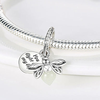 Charm camaleón y luciérnaga en plata 925 – Dije animal brillante, compatible Pandora, pulsera y collar mujer