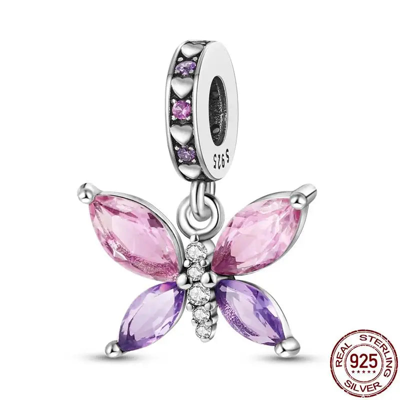 Charm camaleón y luciérnaga en plata 925 – Dije animal brillante, compatible Pandora, pulsera y collar mujer