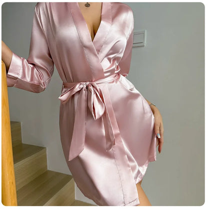 Bata Kimono Mujer Satén Suave | Albornoz Corto Elegante Novia Damas de Honor