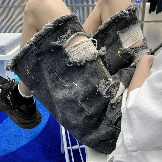 Bermudas Vaqueras Holgadas Hombre Talla Grande | Shorts Oversize Baggy con Bolsillos y Roturas Estilo Emo Casual