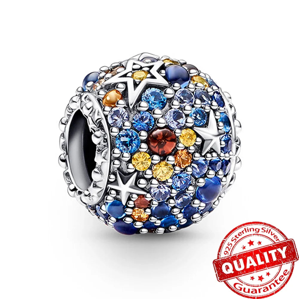 Charm Plata 925 Colgante Colorido Sol Luna Estrellas | Dije Compatible Pandora Pulsera y Collar Mujer