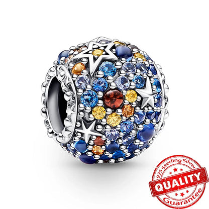 Charm Plata 925 Colgante Colorido Sol Luna Estrellas | Dije Compatible Pandora Pulsera y Collar Mujer