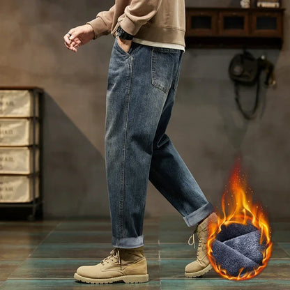 Jeans de Invierno Hombre Oversize | Pantalones Vaqueros Baggy Forrados con Felpa Térmica Warm Denim Pants Tallas Grandes 40-42