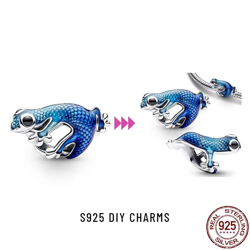 Charm camaleón y luciérnaga que brilla en la oscuridad – Plata 925 para pulsera tipo Pandora, joyería DIY única