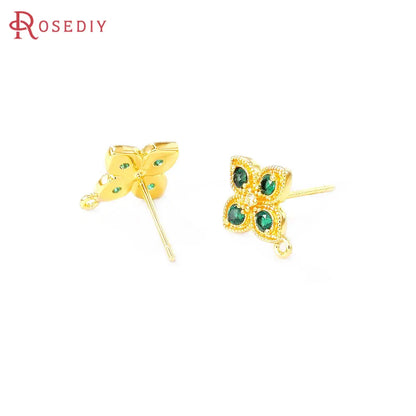 4PCS Aretes Flor Color Oro con Zirconia | Accesorios DIY Bisutería