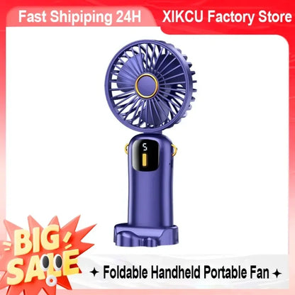 Ventilador portátil XIKCU 3000mAh – Mini USB recargable, plegable, 5 velocidades, LED, de mano, escritorio y cuello