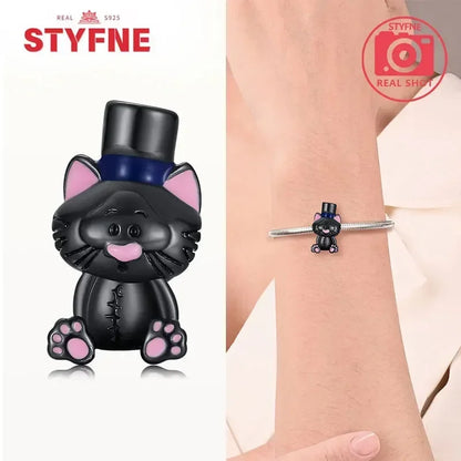 Charm Gato Negro de Plata 925 | Dije para Pulseras Pandora Mujer Joyería Fina
