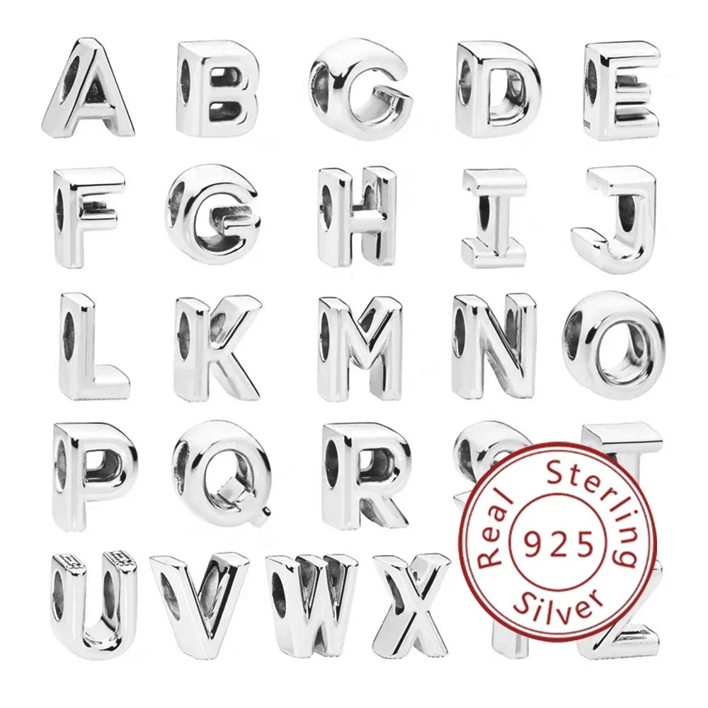 Charm letras inglés pinyin A-Z plata 925 – Abalorios alfabeto para pulsera tipo Pandora mujer