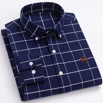 Camisa Hombre 2024 | Oxford de Algodón con Bordado de Caballo y Manga Larga Oversize