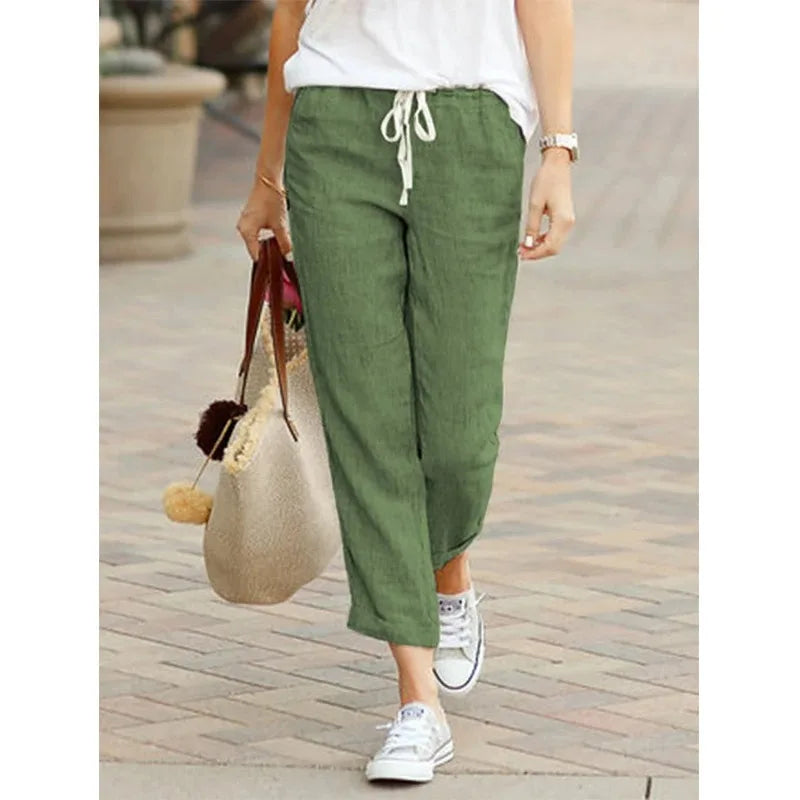 Pantalón Mujer Algodón Otoño | Pantalones Negros Y2K Cintura Elástica Cordón Casual Elegante