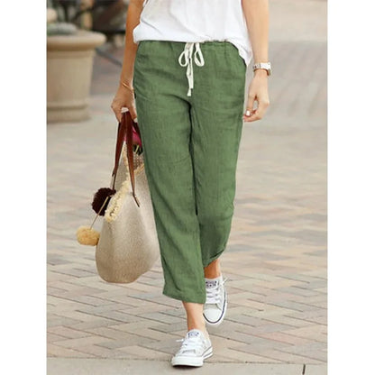 Pantalón Mujer Algodón Otoño | Pantalones Negros Y2K Cintura Elástica Cordón Casual Elegante