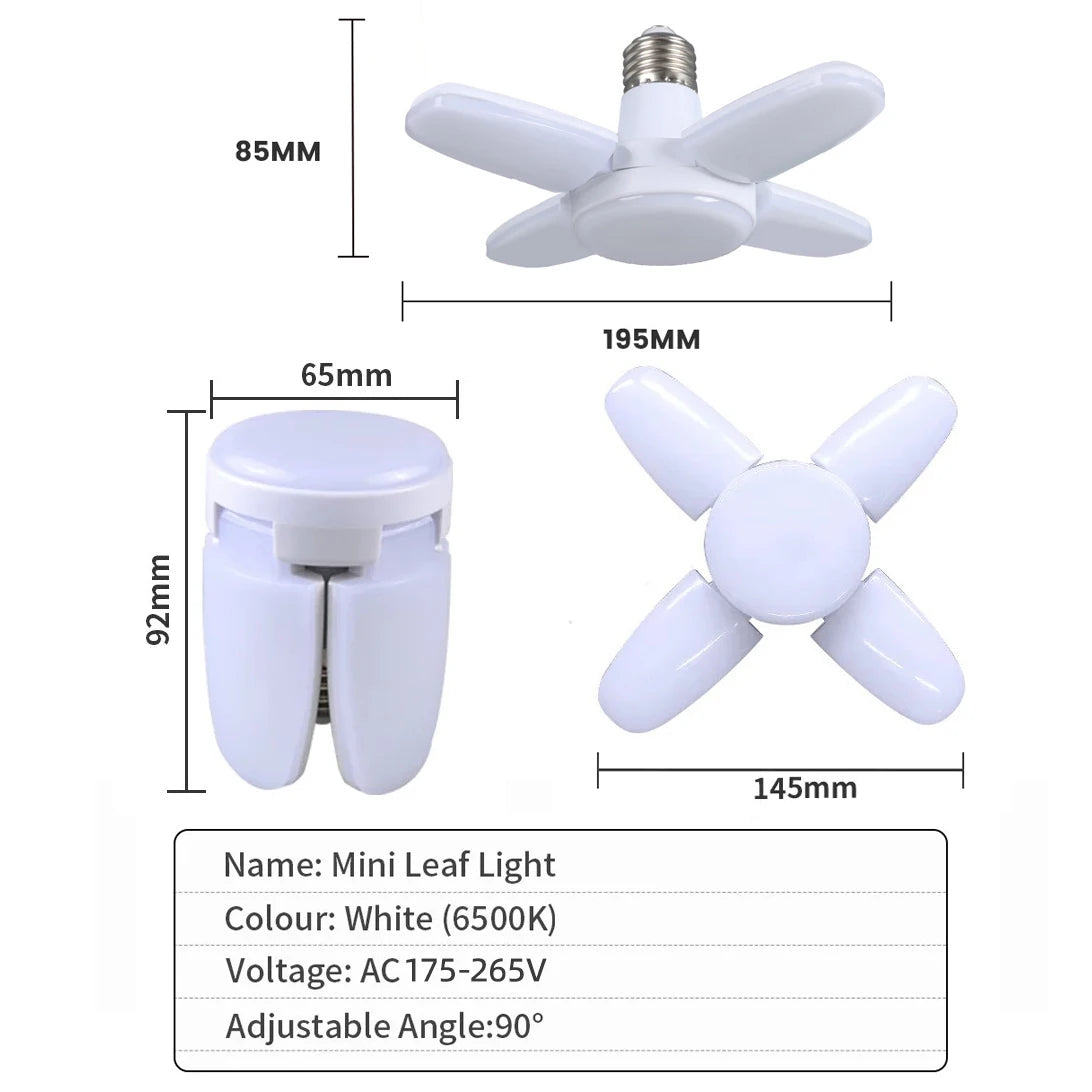 Bombilla LED Plegable en Forma de Ventilador E27 – 28W, 220V/85-265V, Luz Blanca Fría o Cálida, 50.000h de Vida Útil