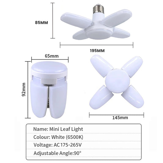Bombilla LED Plegable en Forma de Ventilador E27 – 28W, 220V/85-265V, Luz Blanca Fría o Cálida, 50.000h de Vida Útil