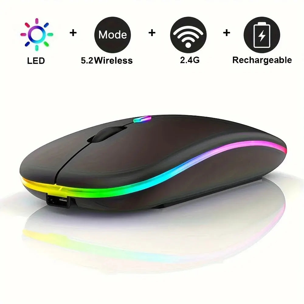 Mouse Inalámbrico RGB Recargable Bluetooth 3600DPI | Ergonómico Gaming con Retroiluminación LED