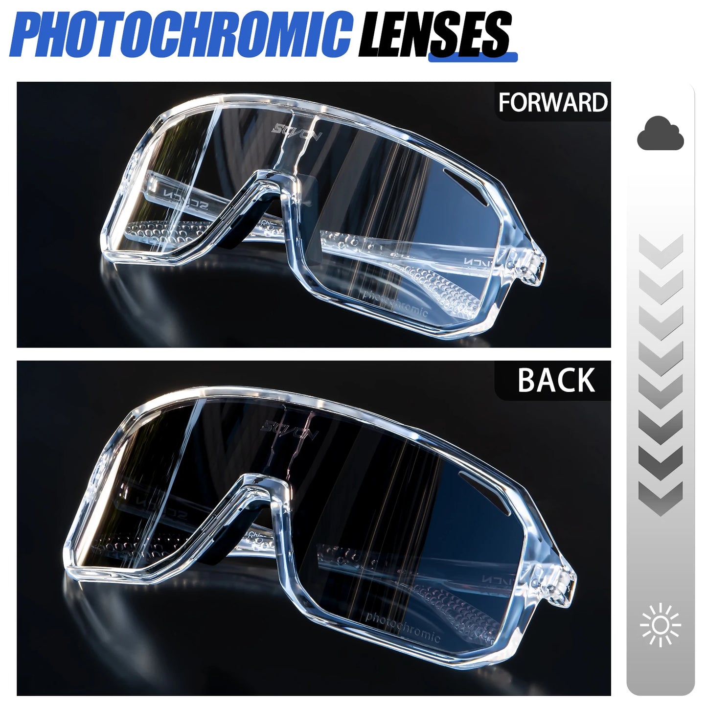 Gafas de Ciclismo SCVCN Fotocromáticas | Gafas Deportivas UV400 para Hombres MTB y Ruta