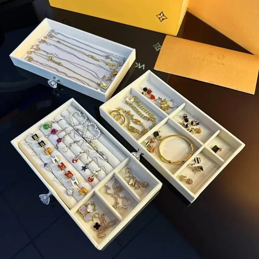 Joyero de Terciopelo y Acrílico con 3 Cajones Apilables | Organizador de Joyería para Collares, Pulseras y Aretes