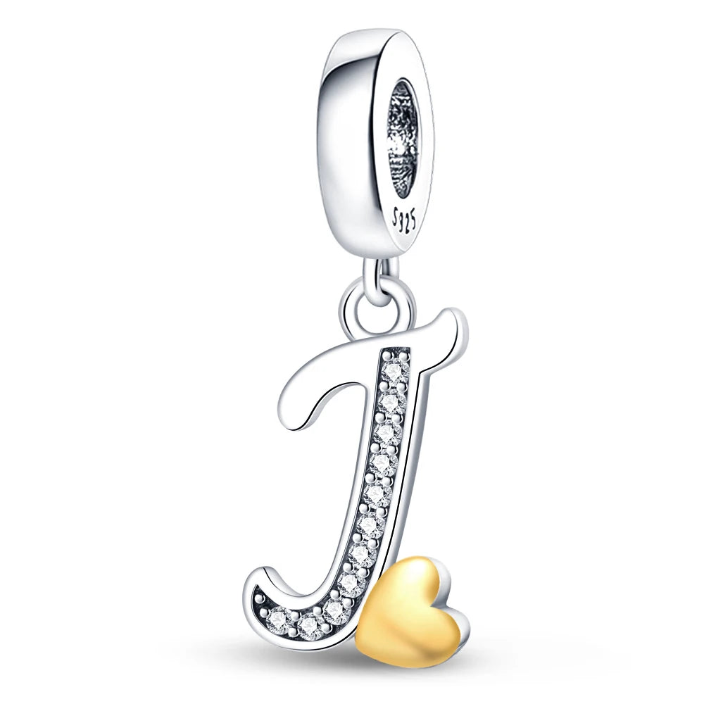 Charm letras alfabeto inglés de plata 925 – Colgante inicial A-Z para pulsera tipo Pandora, joyería DIY personalizada