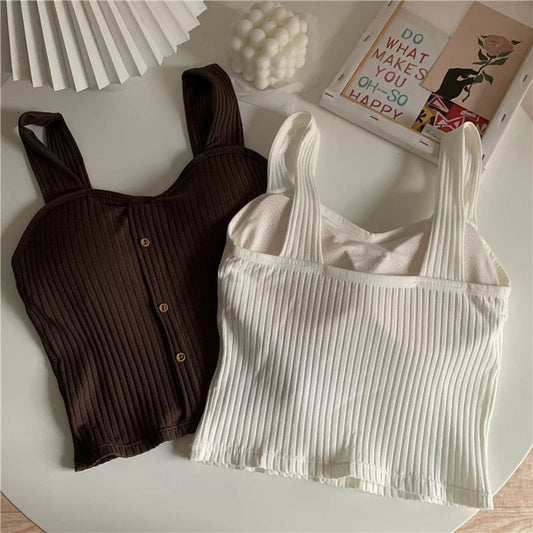 Top Corto Y2K Mujer con Copas | Corset Sexy de Verano Estilo Coreano con Tirantes y Hebilla Decorativa