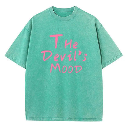 Camiseta Oversize Mujer Algodón Lavado | Estampado Letras The Devil’s Moon Casual Streetwear