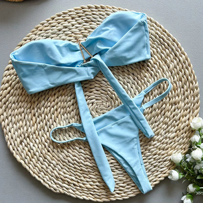 Bikini Mujer 2025 | Strapless Color Sólido Corte Split Sexy
