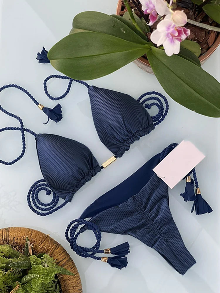 Bikini Mujer 2025 | Triángulo Multicolor Sin Espalda con Cordón