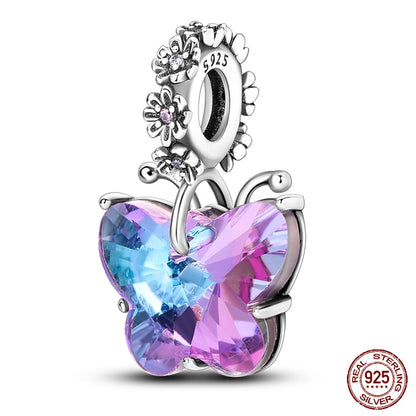 100% 925 Sterling Silver Creative Blue Luminous Firefly Charms Pendants Fit Qikaola 925 Original Bracelets DIY Birthday Jewelry