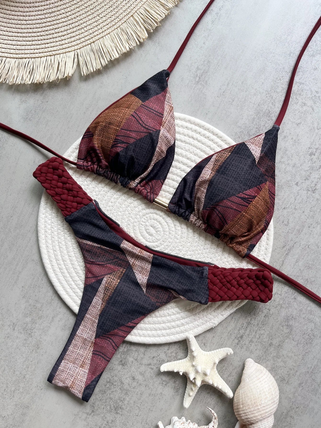 RUOTONGSEPT Bikini Halter Mujer | Mini Tanga Estampado Corte Alto 2 Piezas