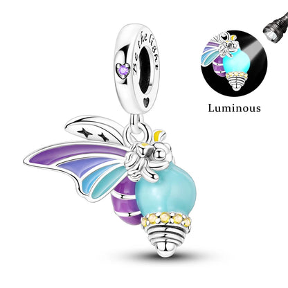 100% 925 Sterling Silver Creative Blue Luminous Firefly Charms Pendants Fit Qikaola 925 Original Bracelets DIY Birthday Jewelry