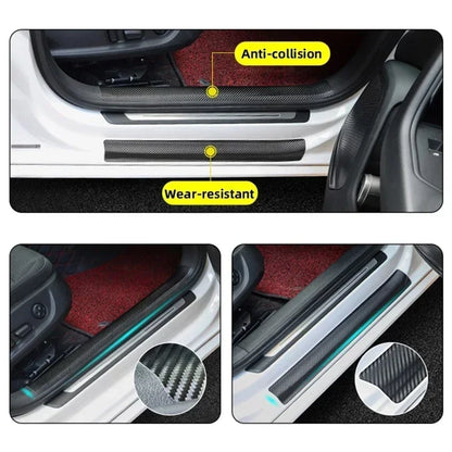 Sticker Protector de Umbral para Auto 3D Fibra de Carbono | Antirayones, Impermeable, Negro Mate