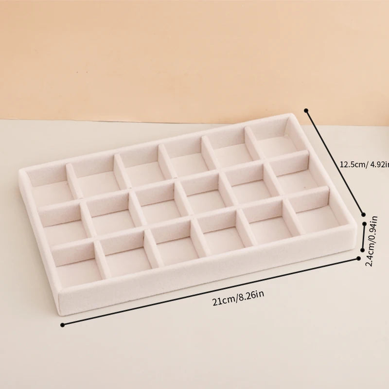 Bandeja Organizadora de Joyería en Terciopelo – Caja Apilable Beige para Anillos, Aretes y Accesorios