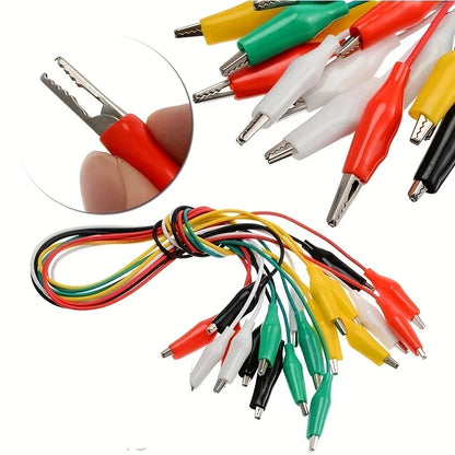 Juego de 10 Cables con Pinzas de Cocodrilo de Doble Extremo – Cables de Prueba Eléctrica 46CM para Proyectos DIY y Electrónica