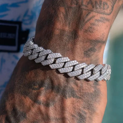 Pulsera Cuban Chain Iced Prong 14mm – Rhinestones Brillantes para Hombre y Mujer