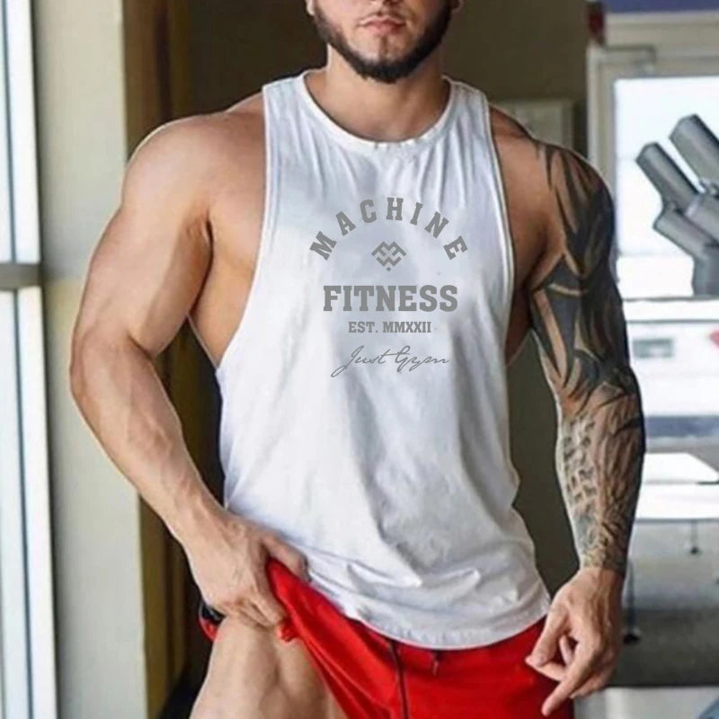 Tank Top "MACHINE FITNESS" para Hombre – Camiseta Sin Mangas de Bodybuilding, Gym y Workout, Algodón y Singlet Muscle