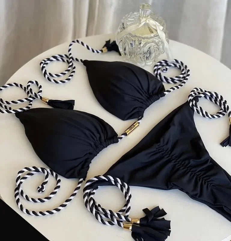 Bikini Mujer 2025 | Triángulo Multicolor Sin Espalda con Cordón