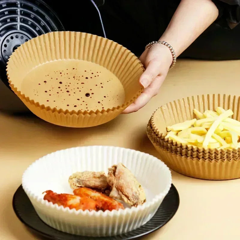 50/100 Pcs Papel para Freidora de Aire 🍴 Desechable Antiadherente con Revestimiento de Silicona | Papel Absorbente de Aceite para Hornear y Cocinar