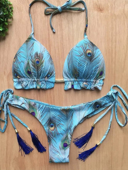 RUOTONGSEPT Micro Bikini Mujer | Estampado Plumas Bandage Brasileño Sexy