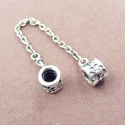 Cadena de seguridad plata 925 con charms mariposa, margarita, gato, oso y castillo – Compatible con pulsera Pandora mujer