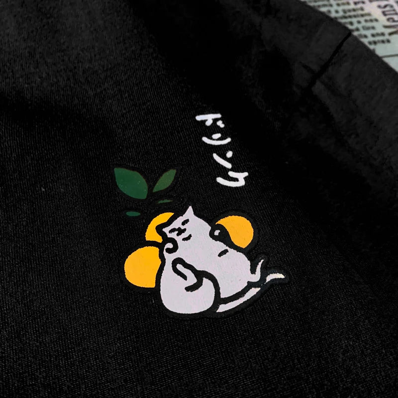 Camiseta Oversized Gato Japonés | Hombre y Mujer | Manga Corta Casual Streetwear Algodón Harajuku