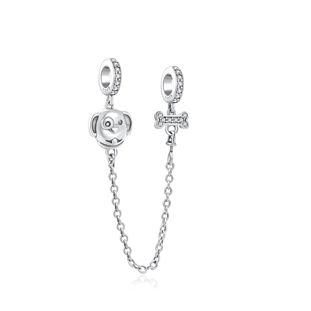 Cadena de seguridad plata 925 con charms mariposa, margarita, gato, oso y castillo – Compatible con pulsera Pandora mujer