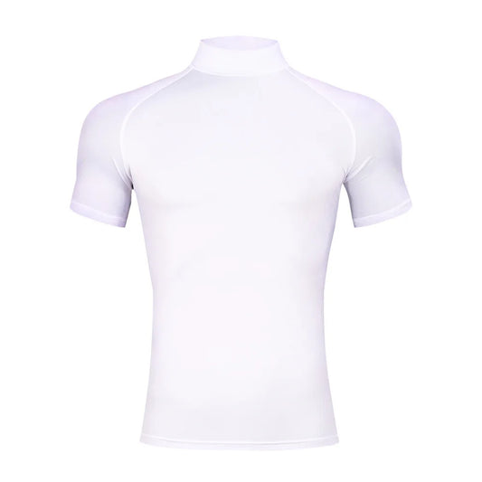 Camiseta Compresiva de Bodybuilding para Hombre – T-shirt Ajustada, Cuello Alto, Manga Corta, Gym, Fitness y Running, Secado Rápido