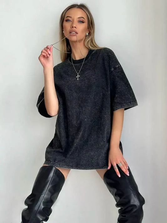 Camiseta Oversize Unisex Algodón Lavado | Estilo Vintage Casual Coreano Y2K Verano