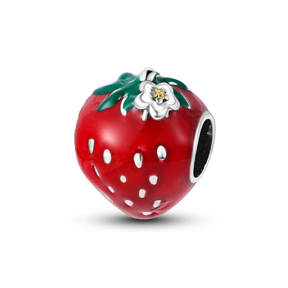 Charms de Plata 925 Frutas (Fresa, Cereza, Manzana y Aguacate) – Abalorios Coloridos para Pulseras Originales