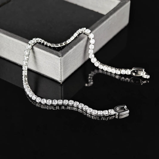 Luxury 4mm Round Silver Color on Hand Bracelet Bangle for Women Anniversary Gift Jewelry Bulk Sell Free Shipping Items S5650