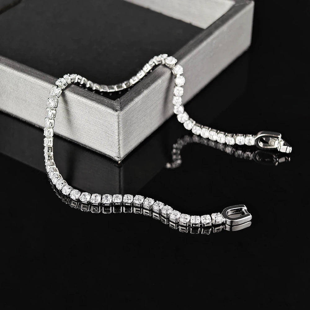 Luxury 4mm Round Silver Color on Hand Bracelet Bangle for Women Anniversary Gift Jewelry Bulk Sell Free Shipping Items S5650