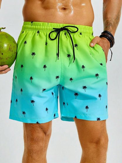 Bañador Hombre Degradado Palmeras 3D | Shorts Playa Oversize Surf y Natación – Ropa Tropical Verano