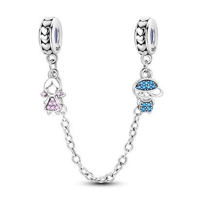 Charm de seguridad en plata 925 – Serie copo de nieve, luna, estrella, corazón y moño para pulseras tipo Pandora